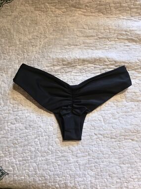 Black Ruched Cheeky Thong Bikini Bottom